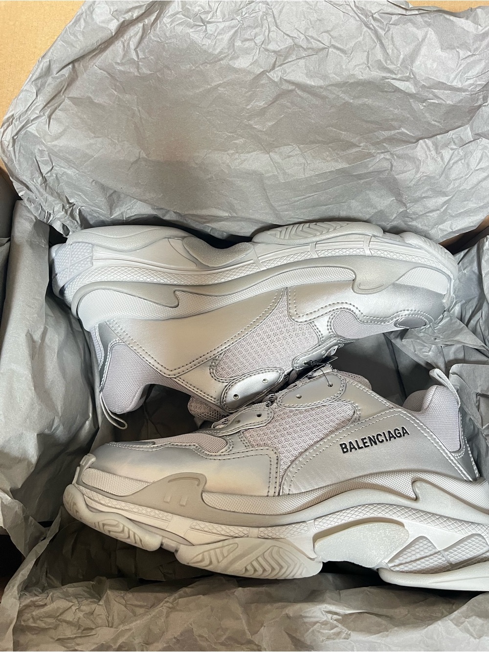Balenciaga Men's Silver Mesh & Leather Chunky Sneaker - Picture 3 of 4